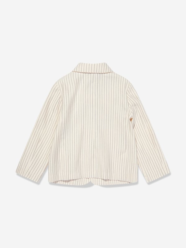 Emporio Armani Baby Boys Striped Linen Jacket in Ivory Presenting the luxurious Baby Boys Striped Linen Jacket in Ivory from the revered design house, Emporio Armani. Ideal for the celebratory occasion of Eid. Key features are: Sophisticated Design: The elegant striped pattern exemplifies class, making your little boy the cynosure of the occasion. Lavish Comfort: Crafted from fine-grade linen, it ensures your child experiences absolute comfort all day long. Couture Wardrobe Update: This stylish linen jacket is poised to revamp your Baby Boy's wardrobe, adding a unique touch of Emporio Armani's signature style. Let your little one bask in the limelight this Eid!