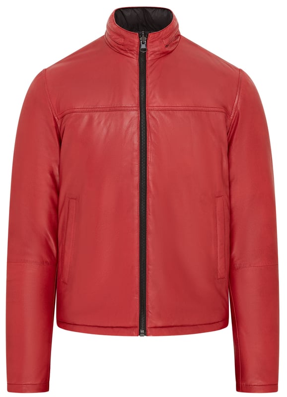 Experience the perfect blend of style and versatility with this premium reversible jacket. Crafted from 100% lamb nappa leather, it features a bold red exterior and a sleek black interior, allowing you to switch effortlessly between two distinct looks. Designed for comfort and durability, this lightweight jacket is perfect for making a statement while maintaining practicality.

Reversible design - Red and Black
Made from premium lamb nappa leather for luxury and durability
Lightweight and comfortable for everyday wear
Sleek and versatile style for multiple occasions
A must-have for modern, fashion-forward wardrobes