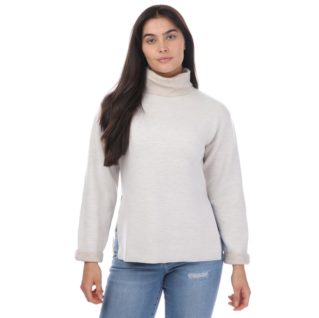 Womens Ted Baker Lidyaa Relaxed Fit Funnel Neck Jumper in natural.- Dial up the cosiness with the LIDYAAA jumper. A luxurious wool blend wraps you in warmth  and the diagonal knit pattern adds a dash of playfulness to the look.- Funnel neck.- Long sleeves.- Diagonal knit.- Split side.- Relaxed fit.- 38% recycled polyamide  33% viscose  29% wool.- Ref: 272809NATURAL