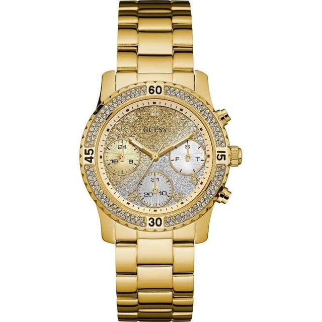Specification Details Brand Guess Model W0774L5 Barcode Number N/A Gender Women's Case Diameter 38 mm Case Material Steel Case Colour Gold Dial Colour Two Tones Band Material Steel Band Colour Gold Movement Quartz Chronograph No Water Resistance 5 ATM