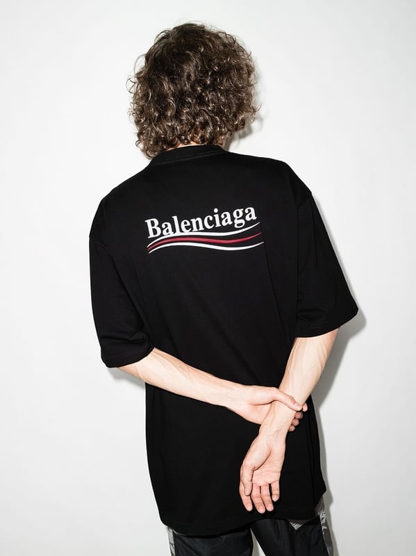 Balenciaga Political Campaign Printed Logo Black Oversized T shirt