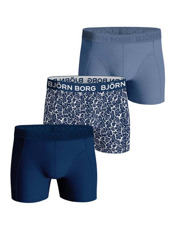 Björn Borg - Men’s 3 Pack Cotton Stretch BoxersGet three times the comfort with this 3-pack of Björn Borg Men's Classic Cotton Boxers. If you're looking to add a touch of luxury to your daily routine, look no further. Made from soft cotton fibres, these boxers are the perfect everyday essential.The cotton blend is a sustainably sourced material and engineered to be as comfortable as it is durable, so they will last a long time without fading or sagging. The soft elastic waistband gives you a secure fit and the mid-rise design means they're perfect for everyday wear.They have a comfortable stretch fit at 170 gsm are great value for money, so you can feel good about investing in yourself. The stretch fabric is designed to provide a snug fit that helps prevent any chafing or irritation.These boxers are perfect for all walks of life, making them an ideal choice for topping up that underwear drawer. They come in 4 different colour/style options which are: All Black, Coloured Waistband, Camo & Navy Floral.These boxers are made from: 95% Cotton, 5% Elastane and come in 4 sizes: Small, Medium, Large & X-Large. They come in 3 pairs per pack and they are Machine Washable.Extra Product DetailsBjörn Borg Men’s BoxersSoft Cotton Fibres3 Pairs Per PackComfort Stretch FItSustainably Sourced MaterialsMedium Leg LengthMid Waist RiseSoft Elasticated WaistbandAn Everyday Essential4 Colour Options95% Cotton, 5% ElastaneAvailable in: S, M, L & XLMachine Washable
