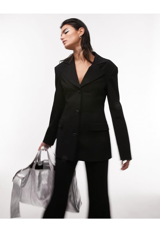 Topshop Premium Limited Edition extended shoulder blazer in black