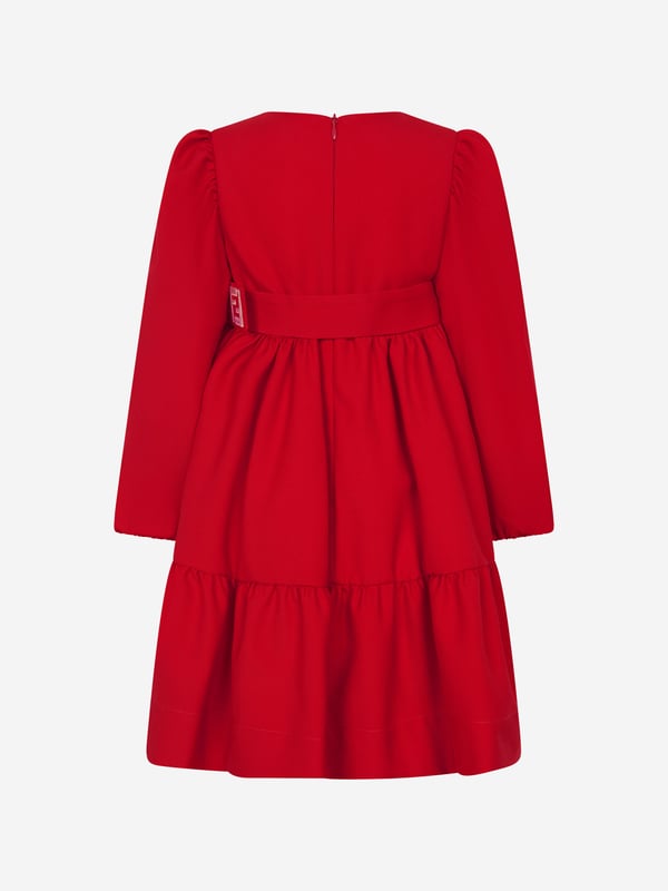 The perfect dress for your little lady designed by Fendi Kids. The rich red piece features a tiered skirt with an empire line colour-matched belt embroidered with the iconic FF monogram and gently puffed sleeves. Made from soft wool and fully lined, this beautiful dress offers style and comfort.
