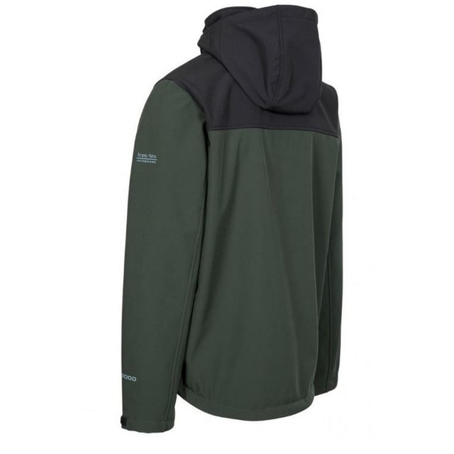 Softshell Verstelbare afristbare capuchon 3 zakken met rits Platte manchet met tab Kin bescherming Trekkoord bij de zoom Waterdicht 8000 mm, ademend mvp, winddicht 94% polyester, 6% elastaan, TPU-membraan Borstomvang Trespass heren (ongeveer): S - 89-94cm, M - 96.5-101.5cm, L - 104-109cm, XL - 111.5-117cm, XXL - 117-122cm, 3XL - 122-127cm.
