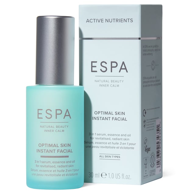 "Discover perfected, blurred, and hydrated skin with our Optimal Skin Instant Facial that works as a serum, essence, and oil. Instantly revives the skin with plumpness, moisture, and dewiness. 

Radiate as this three in one formula pampers skin with a nutrient-rich cocktail of vibrant actives. Revitalise the complexion with our Soft Focus Shield, blurring pores and imperfections through the power of Marine actives.  

 This gentle yet powerful formula works beautifully as a quick pick me up or a makeup primer to help refresh skin and extend the wear of makeup. 

99% of people agreed the product left their skin feeling hydrated*
97% of people agreed their dull skin looked revived after using this product*
96% of people agreed their skin looked more radiant after using this product*
*Tested on 90-95 panelists in a 2-week user trial 

Key Ingredients:

Mineral & Electrolyte Complex – helps skin to feel hydrated and revived
Macroalgae cell extract – its antioxidant activity supports skin so it continues to look and feel healthy
Sodium Hyaluronate - helps to instantly visibly smooth the complexion and plump the skins appearance with moisture
Marine Soft Focus Shield –  works like a second skin to help blur and even visible imperfections.
Blend of Botanical Lipids (Avocado, Shea, Borage, and Jojoba) to moisturise the skin
Essential Oils – Neroli, Sweet Orange, and Bergamot
Key Benefits:

Revitalises dull complexions in an instant
Skin appears instantly healthier-looking and has a radiant glow
Skin feels instantly hydrated and plump
Visibly helps blur and even imperfections on the skin
Makeup glides on more easily and helps it to stay looking fresher for longer.
Can be used as serum, essence, oil, primer, etc.".