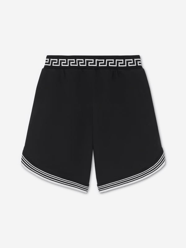Versace envision bold, innovative abstracts in their beautifully crafted aesthetics. These boys shorts encapsulate the Italian label's passion for daring and unparalleled technology. Envisioned in soft cotton. They showcase the embroidered Medusa in white on the front with white stripes. The sophisticated pair are complete with an elasticated jacquard waistband and brand signature Greca motif.‚ Made in Italy‚ Machine Wash 30*C‚ 100% Cotton