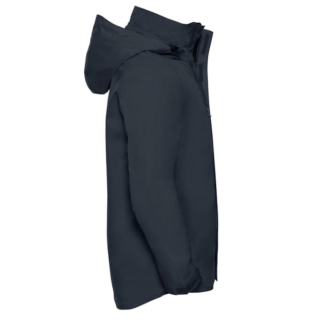 Shell: Nylon, PU Coating, Taslan. Lining: Mesh, Polyester. Design: Plain. 190gsm. Fabric Technology: Breathable, Water Resistant. Access For Decoration, Articulated Elbow, Ear Phone Access, Soft Touch, Taped Seams. Cuff: Adjustable, Touch Fastening Tab. Neckline: Hooded. Sleeve-Type: Long-Sleeved, Raglan. Hood Features: 3 Piece, Concealed. Pockets: 1 Internal Pocket, 2 Side Pockets, 1 Chest Pocket, Zip. Fastening: Double Stormflap, Reversed Zip, Touch Fastening. 2000g/m²/24hrs. Waterproof Rating: 2000mm. Hem: Drawcord, Drop Hem. Sustainability: Amfori, Better Cotton Initiative, BSCI, Fair Labor Association, Oeko-Tex Standard 100 Certified.