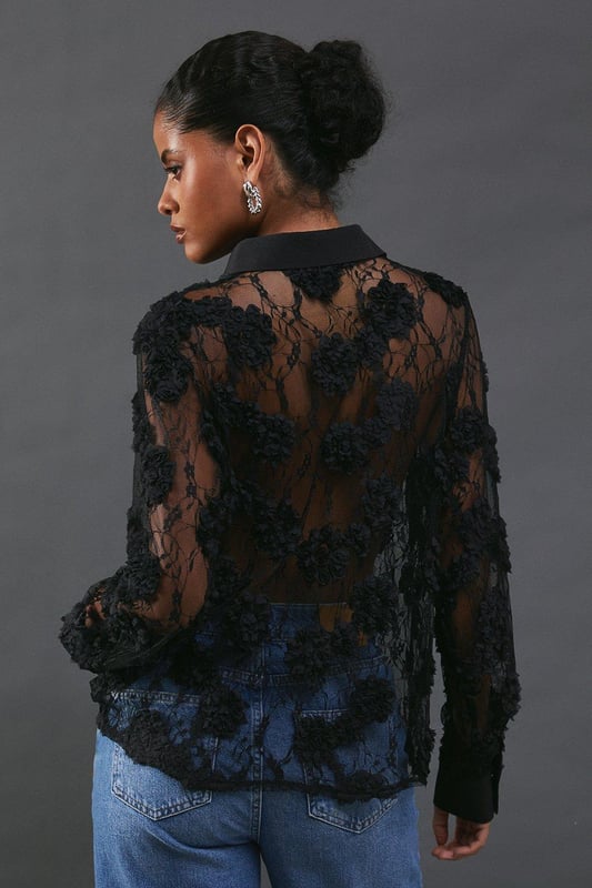 Sheer lace shirt hot sale