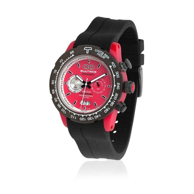 BULTACO H1PR43C-CR1 Uhr Mann Quarz• Material: Polycarbonat• Glas: Mineral• Armband: Gummi• Farbe: Rote• Wasserbeständigkeit: 100 m (10 ATM)• Gehäusegröße: 43 mm