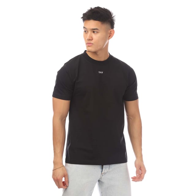Heren Off White Logo Print T-shirt in zwart.- Geribbelde ronde hals.- Korte mouwen.- Lage schouders.- Logo print op de borst.- 100% katoen.- Ref: OMAA027C991001