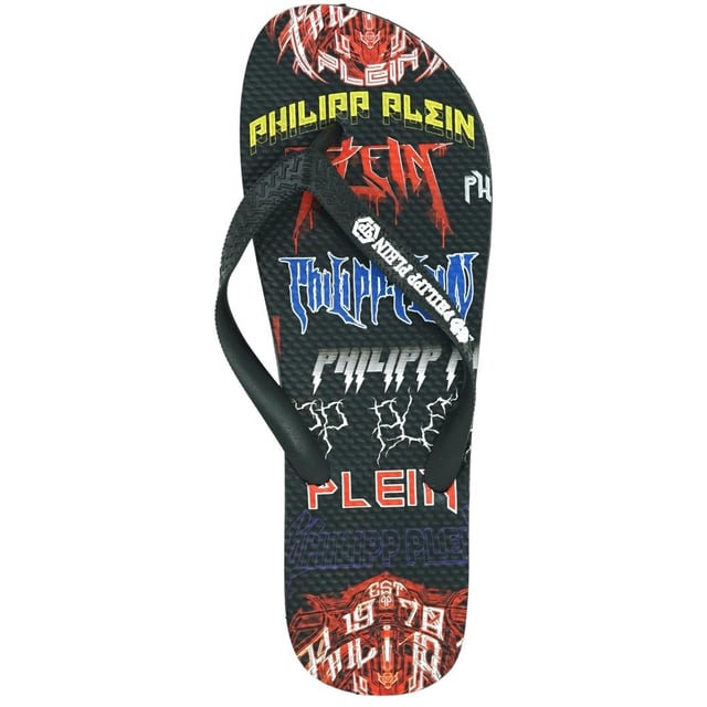 Philipp Plein Rock Logos Black Flip Flops. Philipp Plein Flips Flops. Philipp Plein Branding. 100% EVA Sole, 100% PL Upper. Philipp Plein 2022 Beachwear Range. Style Code: IMPS902 99