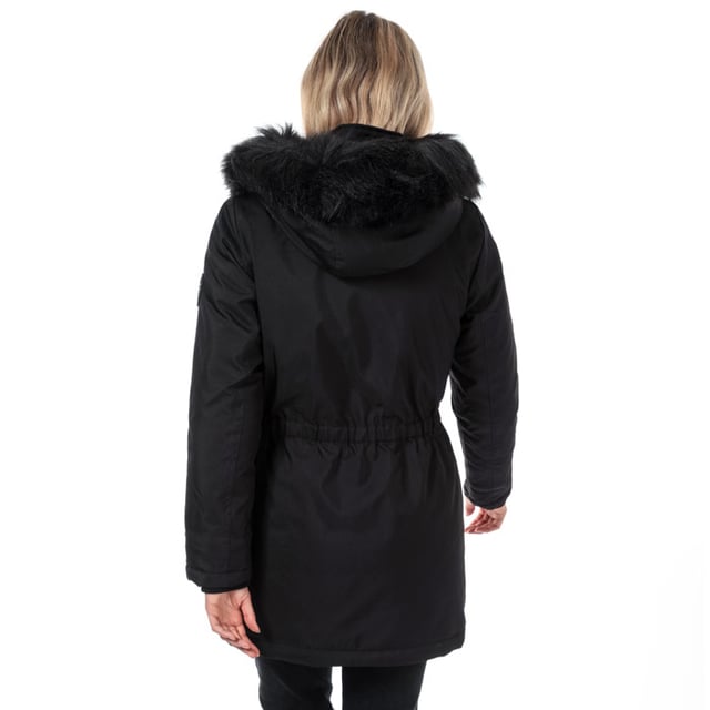 Black pelted faux fur parka jacket hot sale
