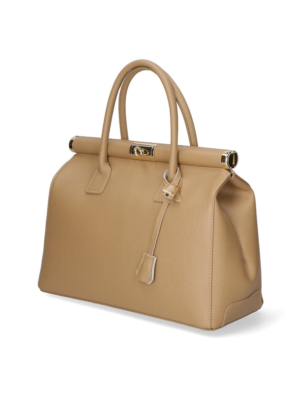 Bolso de mano de mujer de dos compartimentos con bandolera extraíble. Producto artesanal italiano en piel genuina dólar. Hecho en Italia