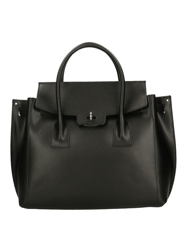 Bolso de mano de mujer en piel con cierre basculante con giratorio. Equipado con bandolera extraíble. Producto artesanal italiano. Hecho en Italia.