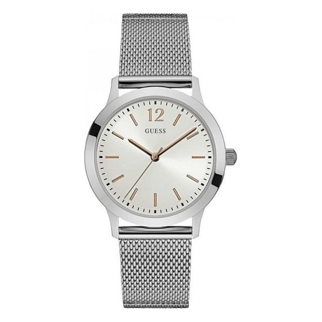 GUESS W0921G1 Uhr Mann Quarz• Material: Edelstahl• Glas: Mineral• Armband: Edelstahl• Farbe: Silber• Wasserbeständigkeit: 0 m (0 ATM)• Gehäusegröße: 39 mm