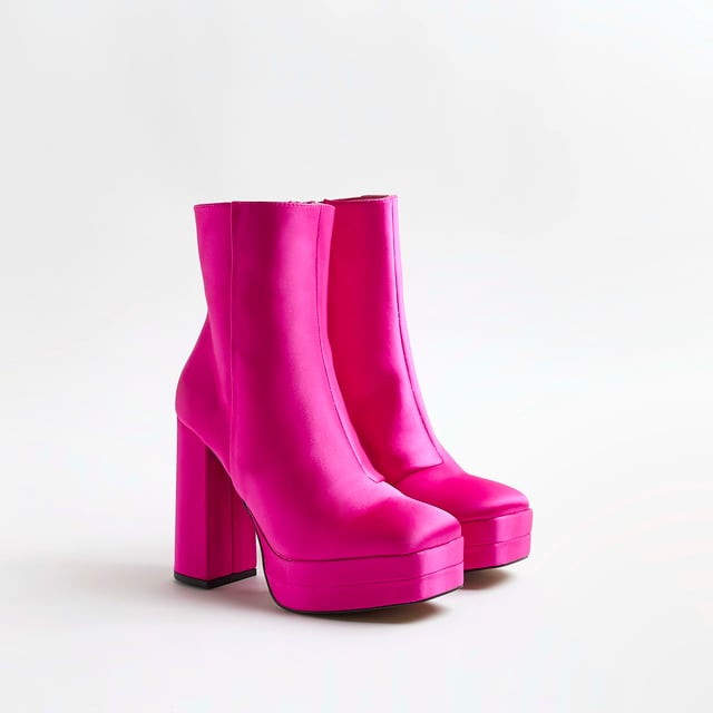 River Island Womens Ankle Boots Pink Satin Platform