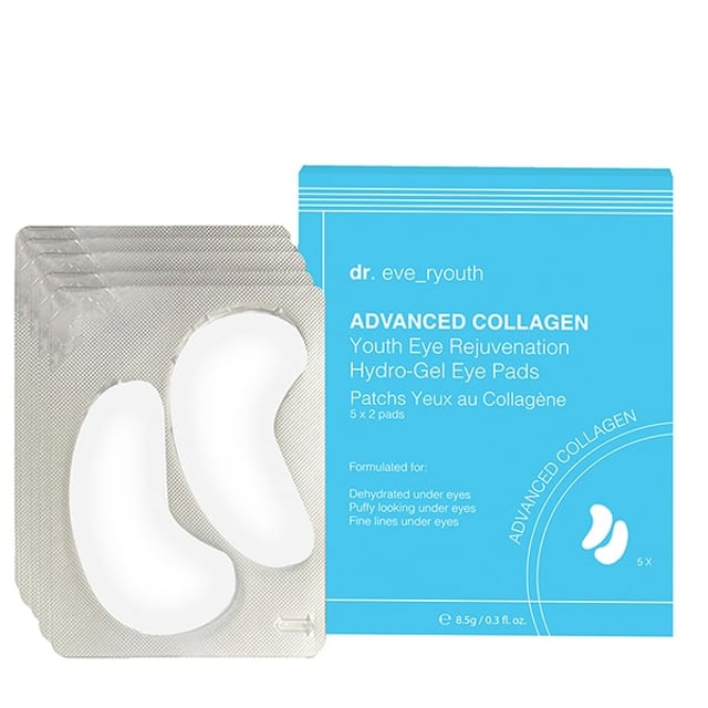 Youth Eye Rejuvenation Hydro-gel Eye Pads 
 
 These hydrogel eye pads are filled with two forms of collagen that aim to nourish and hydrate the skin and leave it looking youthful and smooth. These two ingredients Collagen amino acids and soluble collagen will give an awakened look to the under-eye area. Pack contains 5x2 eye pads. 
 
 Usage: Apply each pad to the underside of each eye. Leave for 10-15 minutes. Remove and gently massage in any residue. Do not re-use the pads. Use weekly. Caution Discontinue use if redness occurs. Avoid contact with the eyes. Do not ingest.