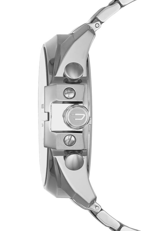 This Diesel Mega Chief Chronograph Watch for Men is the perfect timepiece to wear or to gift. It's Silver 51 mm Round case combined with the comfortable Silver Stainless steel watch band will ensure you enjoy this stunning timepiece without any compromise. Operated by a high quality Quartz movement and water resistant to 10 bars, your watch will keep ticking. This sporty and fashionable watch gives you a unique feeling in every outfit! -The watch has a calendar function: Date, Stop Watch, Luminous Hands, Luminous Numbers High quality 21 cm length and 26 mm width Silver Stainless steel strap with a Fold over with push button clasp Case diameter: 51 mm,case thickness: 14 mm, case colour: Silver and dial colour: Black
