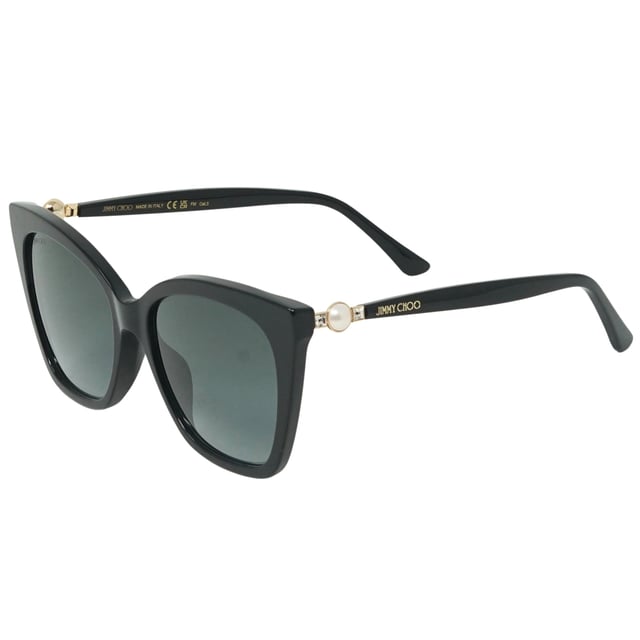 Jimmy Choo Rua 807 Black Sunglasses. Experience luxury and sophistication with the Jimmy Choo Rua 807 Sunglass. Crafted from the finest materials, these sleek sunglasses feature 100% UVA/UVB protection and refined metallic accents. Admire the sophisticated Jimmy Choo style with these timeless sunglasses.. Black Sunglass, Nose Bridge Width = 18mm, Lens Width = 56mm, Arm Length = 145mm. Branded Sunglasses Case and Cleaning Cloth Included. 100% Protection Against UVA &amp; UVB Sunlight and Conform to British Standard EN 1836:2005, Sunglasses, Sunglasses Case, Cleaning Cloth and Care Instructions all Included. Jimmy Choo Rua 807 Sunglass