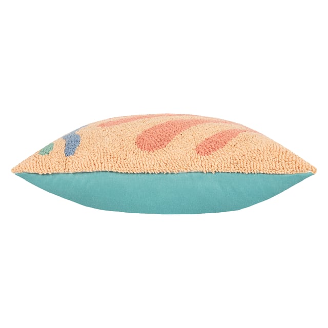 The Corals cushion gives those beach day vibes. It is made up entirely of a unique loop tufted cotton to create a cool abstract design of a sea bed and beach, with large corals growing nearby. Finished with a polycotton canvas reverse, knife edge trim and zip fastening. A fun, friendly and huggable fashion piece to throw on your sofa and help create your own unique living space. Size: 45 x 45cm.