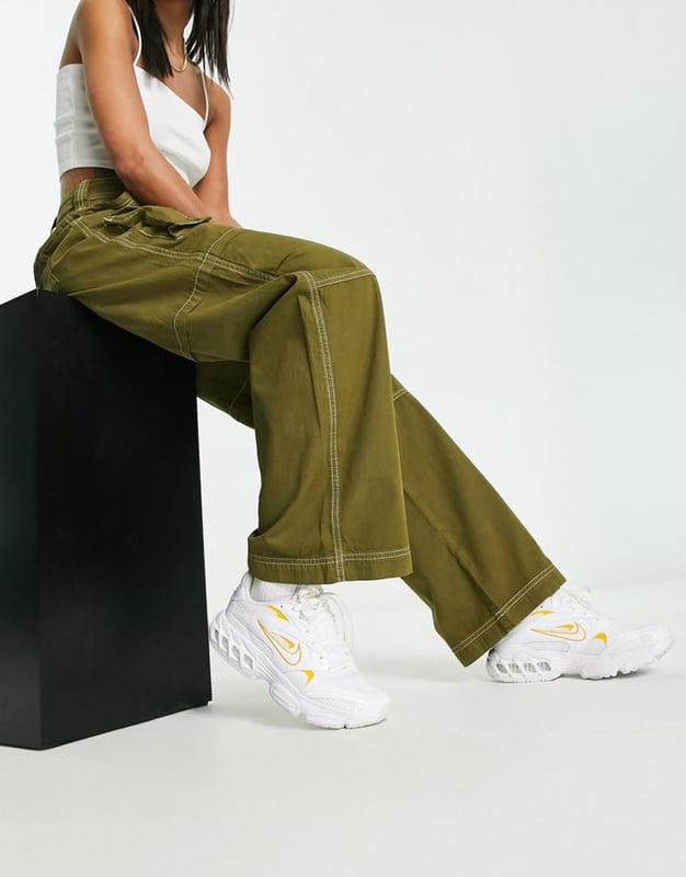 COLLUSION pocket detail cargo trouser with white stitch in olive Green