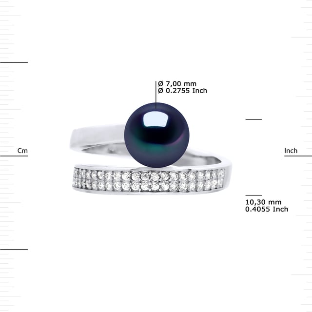 Anillo Rush Genuine Freewater Pearl Round 7-8 mm - Calidad AAAA + - Colori Black Tahiti - óxidos de pavimentación de circonio - Ajustable del tamaño 48 al tamaño 62 - 925 milésimas de rodio - 2 años Garantía contra defectos de fabricación - Entregado en un caso de presentación con un caso de presentación con un Certificado de autenticidad y una garantía internacional: todas nuestras joyas se hacen en Francia.