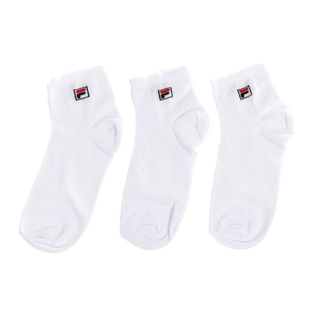 Fila F9303 unisex ankle sock.
 Pack of 3 Unisex ankle model from the Fila brand, with the logo on the ankle.
 Made with high quality yarns, which guarantee great comfort and durability.
 They adapt perfectly to the shape of the foot, with a comfortable fit at the ankle level.
 Stretch fabric offers great breathability to keep skin dry and cool.
 Composition: 75% Cotton; 23% Polyester; 2% Elastane
 Care:
Machine wash at maximum 30º.
 Do not use bleach.
 Do not use dryer.
 It does not allow the use of an iron.
 Do not dry clean.
