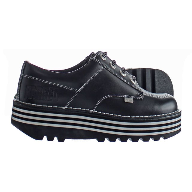 Kickers Kick Lo Ragged Lace-Up Negro Liso Cuero Zapatos de Mujer 1 15591