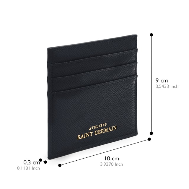 Card Holder simple - 3 Card Storage - Interior fabric lining - Logoed ATELIERS SAINT GERMAIN - Grained Leather Finishing