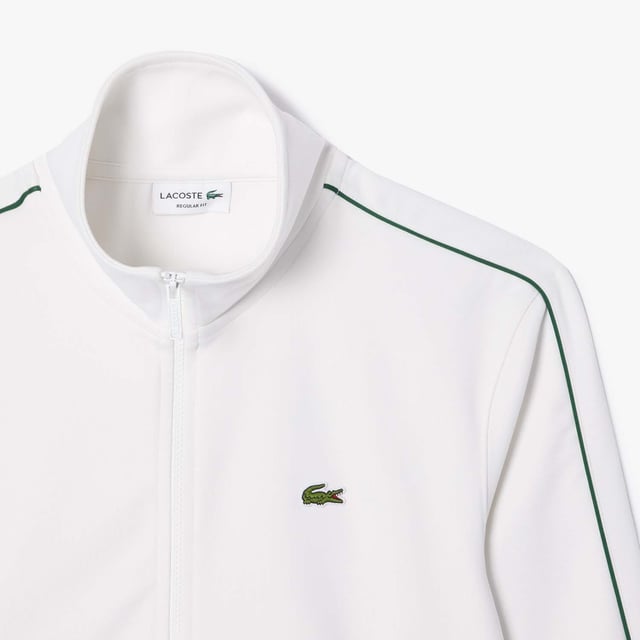 Heren Lacoste Paris Piqué Track Jacket Biologisch katoen Regular licht getailleerd model Hoge kraag voor windbescherming Zakken met rits Geborduurde krokodil op borst
