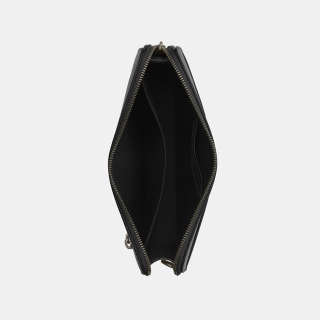 Zip Pouch in Pebbled Leather, Two credit card slots
 Inside multifunction pocket, Outside zip and magnetic snap pockets,  Length: 25.00 cm,  Width: 4.50 cm,  Height: 17.00 cm