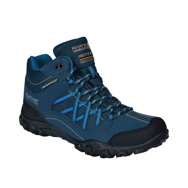 Regatta Childrens/Kids Edgepoint Stiefel (Deep Space Blue) Obermaterial: PU (Polyurethan). Einlegesohle Material: Synthetisch. Laufsohle: TPR. Sohleneigenschaften: Langlebig. Verschluss: Schnürung. 5 Ösen. Material Technologie: Atmungsaktiv, Hydropel, Isotex, Leicht, Rutschfest, Wasserbeständig. Komfort-Fußbett, Strapazierfähig, Gepolsterter Kragen, Stabilisierender Schaft. Niedrige Ferse. Schnitt: Niedrig geschnitten. Ausführung: Spitze.