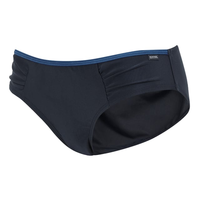 Material: Elastane, Polyamide, Polyester. Fabric: Stretch. Design: Logo, Plain. Fastening: Pull-On. Branded Tab, Ruched. Fabric Technology: Soft, UV Protection. Waistline: Contrast Waistband, Elasticated, Slimline Binding. Sustainability: Made from Recycled Materials. Sun Rating: UPF 50+.