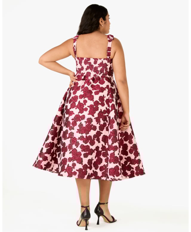 Rosy Florets Brocade Dress,  Length: 101.00 Cm
