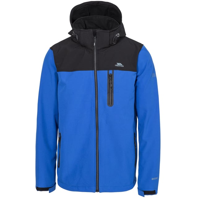 Softshell Verstelbare afristbare capuchon 3 zakken met rits Platte manchet met tab Kin bescherming Trekkoord bij de zoom Waterdicht 8000 mm, ademend mvp, winddicht 94% polyester, 6% elastaan, TPU-membraan Borstomvang Trespass heren (ongeveer): S - 89-94cm, M - 96.5-101.5cm, L - 104-109cm, XL - 111.5-117cm, XXL - 117-122cm, 3XL - 122-127cm.