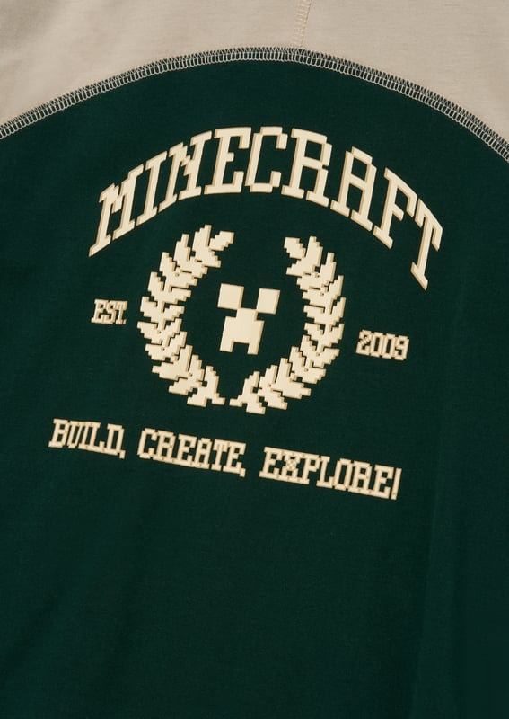 These supersoft Minecraft branded PJs with our A&R twist are a collab dream! Crafted from super soft jersey featuring a varsity style graphic. you'll be the coolest mob at the sleepover.