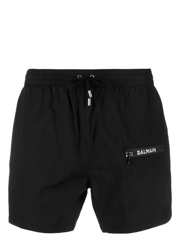 【送料&関税込】Balmain Shorts In Black Viscose balmain signature logo knit - Swim shorts with logo Balmain