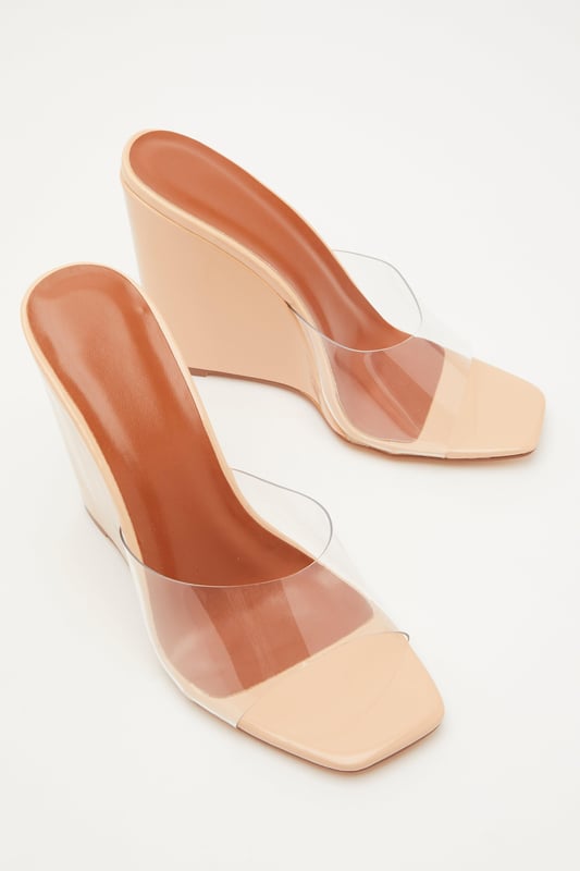 Clear mule wedge top