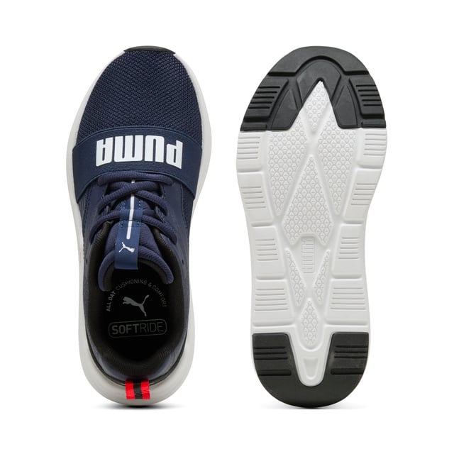 PRODUCT STORY: Get your little ones ready for action with PUMA's latest sneakers! Featuring a breathable air mesh upper, elastic lace closure, and KinderFit sockliner to ensure the perfect fit, these sneakers offer playful style and comfort for every adventure. Let the fun begin! FEATURES & BENEFITS: SOFTRIDE: Soft foam designed for all-day cushioning and comfort; SOFTFOAM+: Step-in comfort sockliner designed to provide soft cushioning thanks to its extra thick heel. DETAILS: Regular width; Textile upper; Lace closure; Comfortable CMEVA midsole; Rubber outsole; PUMA Youth: Recommended for older kids between 8 and 16 years.