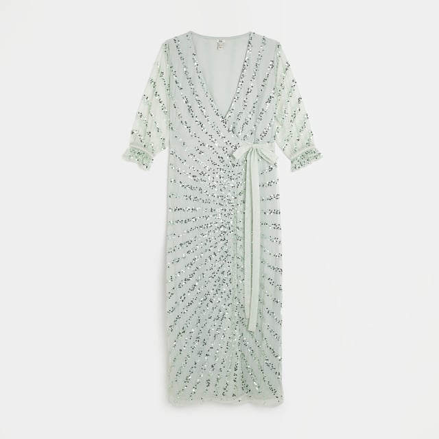 slim fit dress slacks River Island Square Neck Embellished Mini Dress in Lime main image 1