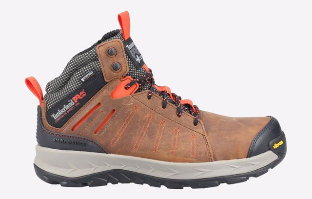 This sturdy men's work hiker from Timberland Pro is designed with Vibram rubber outsoles for stability and traction, and it also features waterproof protection from the in-built membrane.
- Leather upper
- Composite safety toe
- Waterproof membrane
- Secure lace fastening
- Puncture-resistant plate
- Anti-fatigue technology for shock absorption and energy return
