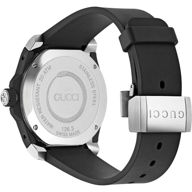 Product Code: 17371427Manufacturer Product Number: YA136323Category: WatchesBrand: GucciWatch Markers: DotsWater Resistant: 200 MetresRecipient: UnisexMovement: QuartzCase Material: Stainless SteelDial Colour: BlackStrap Material: RubberDiameter: 40mmBrand Collections: Gucci Dive