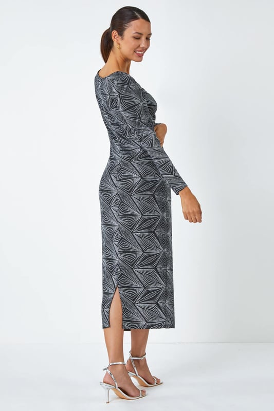 Geometric Glitter Print Midi Stretch Dress