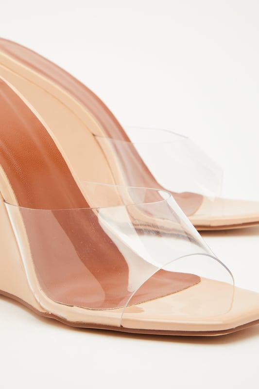 Nude Clear Mule Wedges