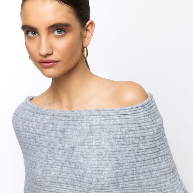 River Island Womens Jumper Midi Dress Grey Bardot