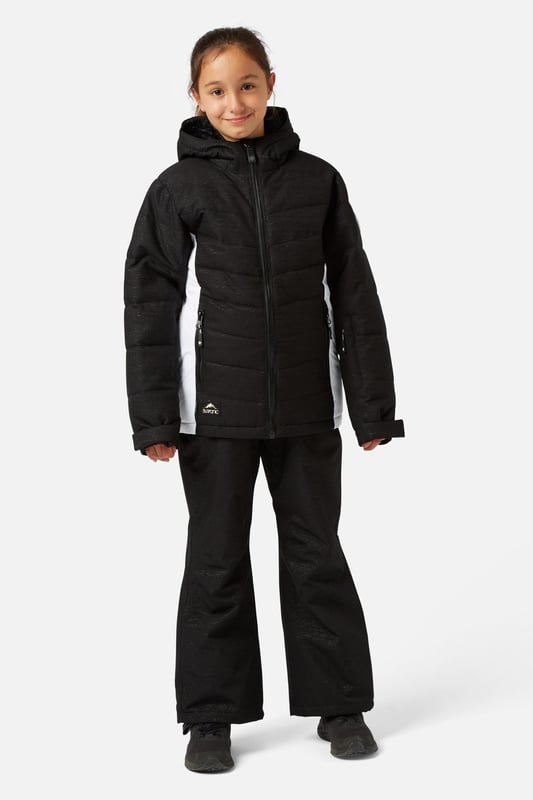 The Disco Girls ski jacket is a durable premium ski jacket, fully teched up for all conditions. Regular fit and length with baffled construction make this great all-rounder. Plenty of features to keep you happy and comfortable all day up the mountain or simply on the way to school.

    Fit: Regular Fit
    Shell Fabric: 100% Recycled Polyester Ripstop.
    Waterproof Rating: 10,000 mmor simply put the fabric will sustain 10 meters of water pressure onto the face of the shell.
    Breathability Rating: High Breathability - 10,000 g/m2This level of breathability will allow the heat generated from your body to escape without allowing condensation to build up and make you wet from the inside.
    Treatments: Hydrophobic Durable Waterproof Repellent finish (DWR) Is applied to the outer shell to make the jacket highly water and stain resistant. You will see water bead and roll off the outer shell to help stop the fabric becoming saturated and wetting out.
    Insulation: 100% recycled low loft polyester 80 grams in the body and 40 grams in the arms.

    Feature List
    Taped seams
    Internal zipped pocket with goggle wipe
    Fixed hood
    Wrist guard
    Super soft chin guard
    Lift pass stash pocket
    Chunky main zipper
    Powder skirt
    Dry butt patch
    Internal/External storm flaps
    Multiple zipped pockets
    Machine washable