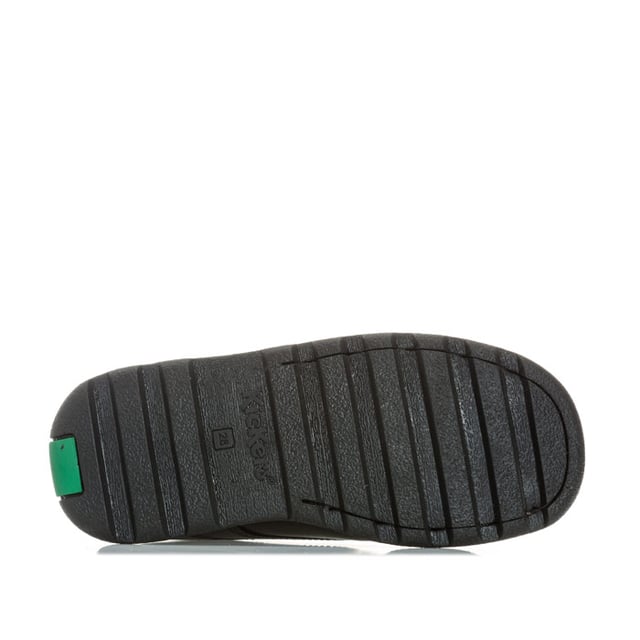 Children Boys Kickers Fragma Lo Strap Leather Shoes in Black<BR><BR>- Tonal finish<BR>- Hook and loop strap fastening<BR>- Padded collar<BR>- Iconic red and green branded tabs to sides<BR>- Smooth leather upper<BR>- Embossed branding <BR>- Leather Upper  Textile Lining  Synthetic Upper<BR>- Ref: 114832