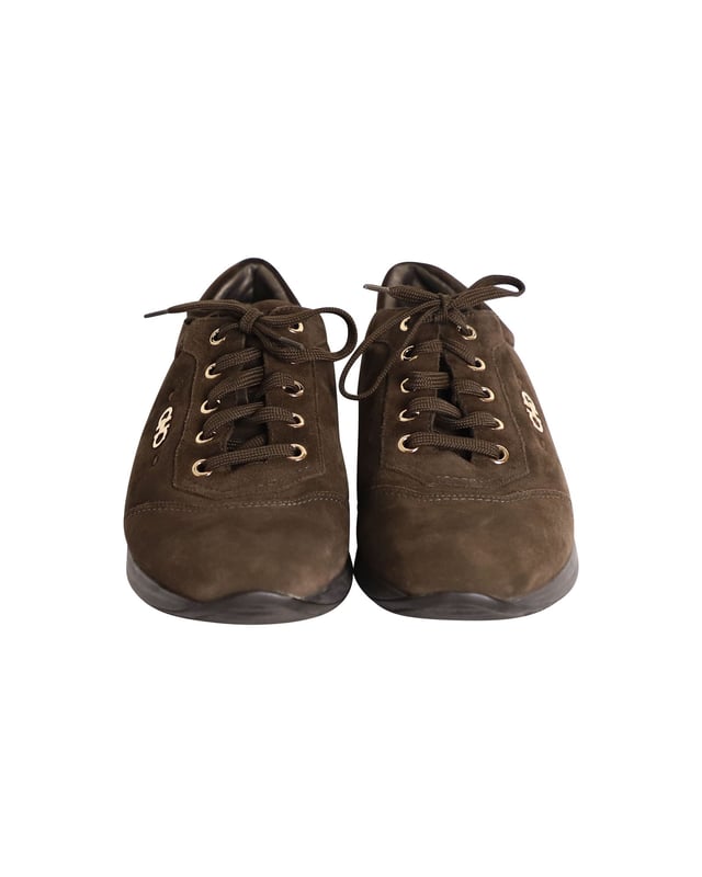 【関税&送料込】Salvatore Ferragamo Dark Brown Suede Barbado Salvatore Ferragamo Lace-Up Sneakers in Brown Suede