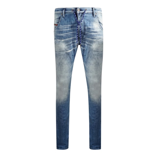 Diesel Krooley-X-T 0099Q Jogg-Jeans. Diesel Krooley-X-T 0099Q Jogg-Jeans. Kordelzug an der Taille. Ausgebleichter Denim-Stil, gebrandetes Abzeichen. Jogg Jeans mit Super Stretch Material, 95% Baumwolle, 3% Polyester, 2% Elasthan. Stil: KROOLEY-X-T 00S2IK-0099Q-01